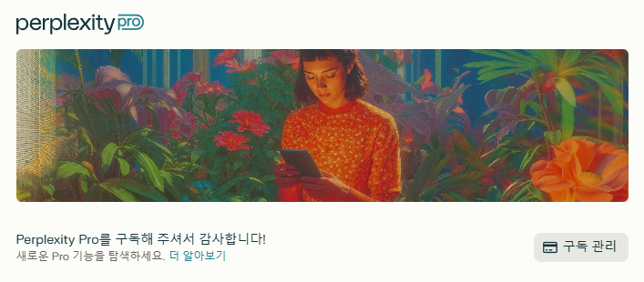 퍼플렉시티 구독 설정 화면